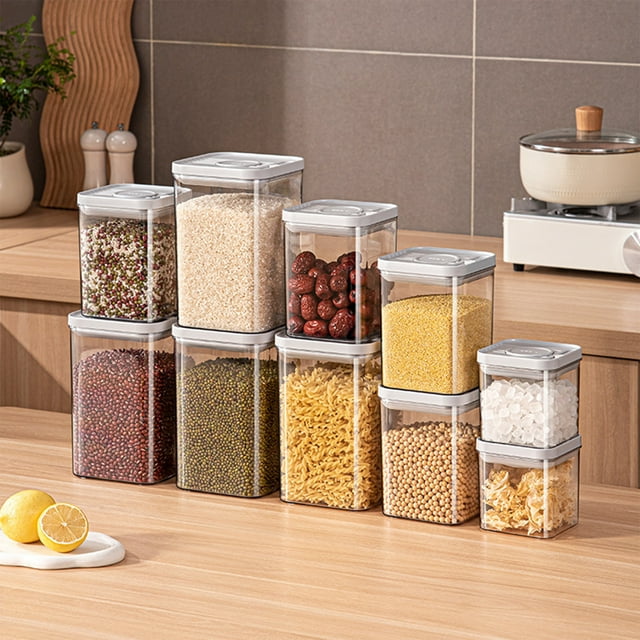 Frascos De Almacenamiento Lata transparente de PET con cierre hermético,recipiente para almacenar alimentos a prueba de fugas,organizador de despensa de cocina para productos secos (1 pieza) Rkxzt