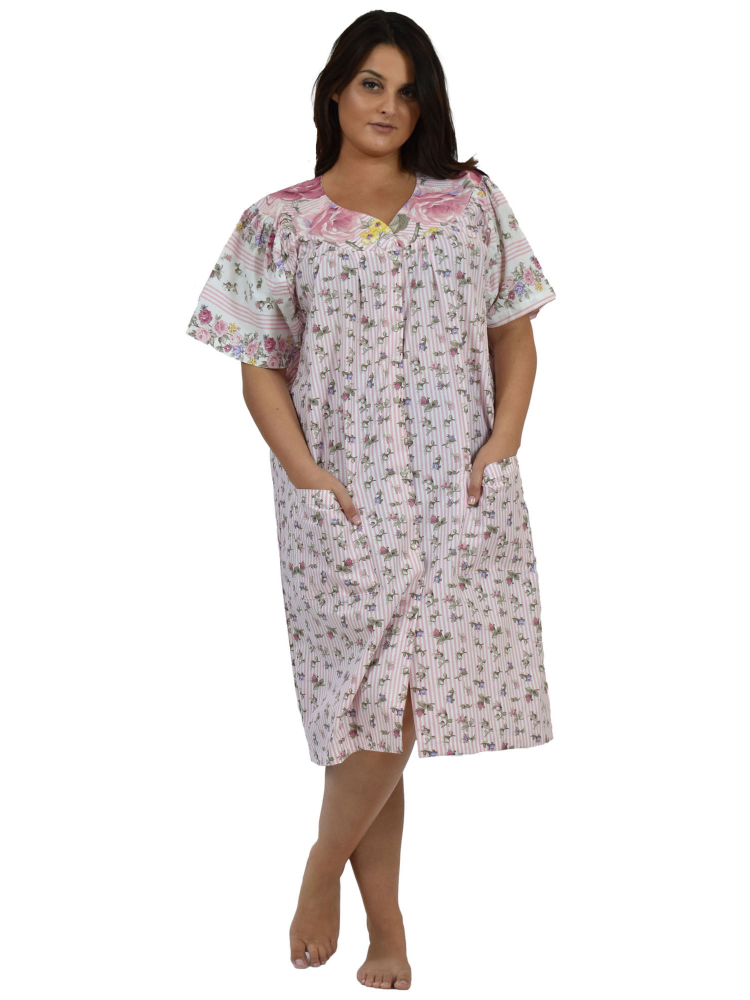 Up2date Fashions Womens 100 Cotton Nightgown House Dress In A Pink Floral Print
