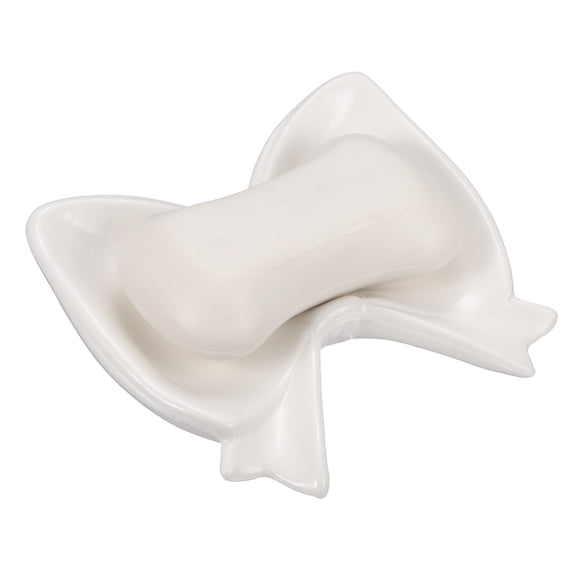 Uxcell Ceramic Soap Dish, Self-Draining Bar Soap Holder Bowknot Shape Tray Decorative Saver Keep Dry and Easy Cleaning for Washroom Bathroom Shower Kitchen Sinks, White