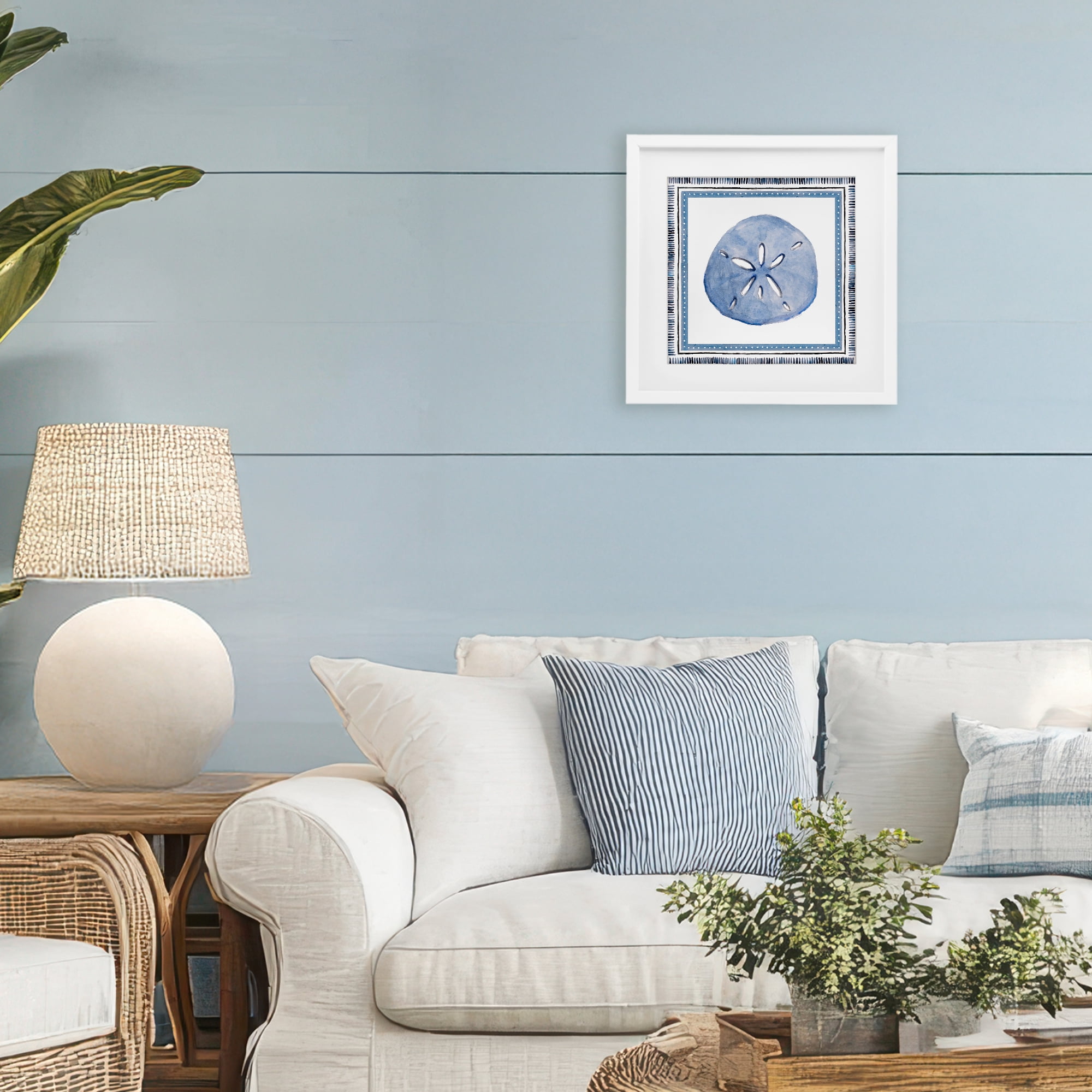 Stupell Industries Blue Bordered Sand Dollar White Framed Print Under Glass, design by Lanie Loreth