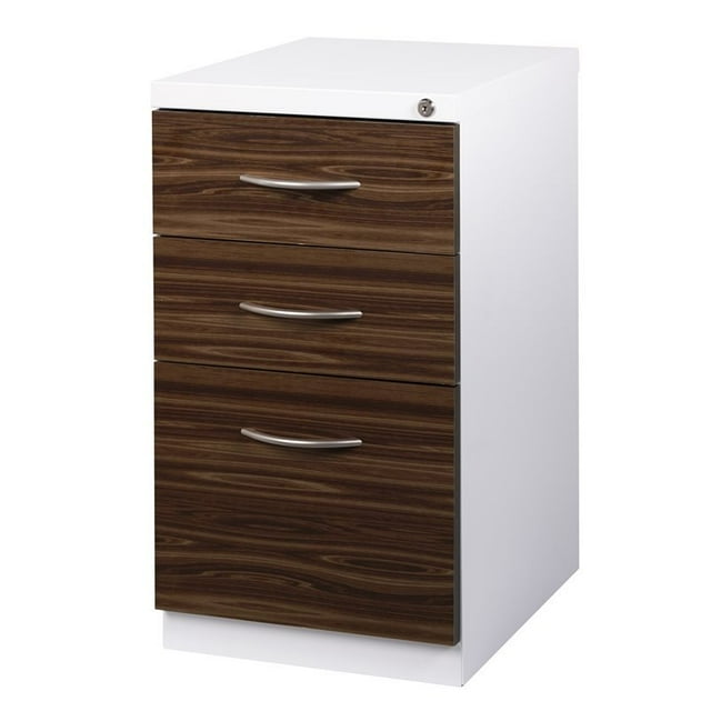 Hirsh 20-in Deep Mobile Pedestal 3-Drawer Metal Box/Box/File. White/Walnut