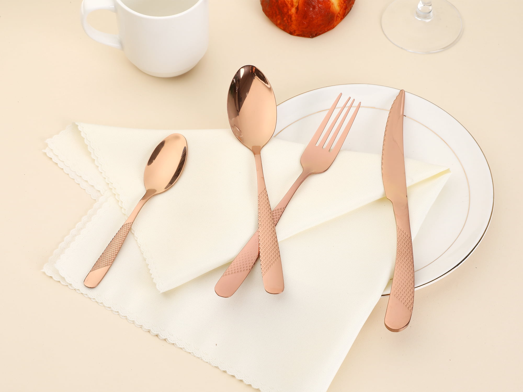 Unique Bargains Stainless Steel Flatware Set Rose Gold 24 Pcs