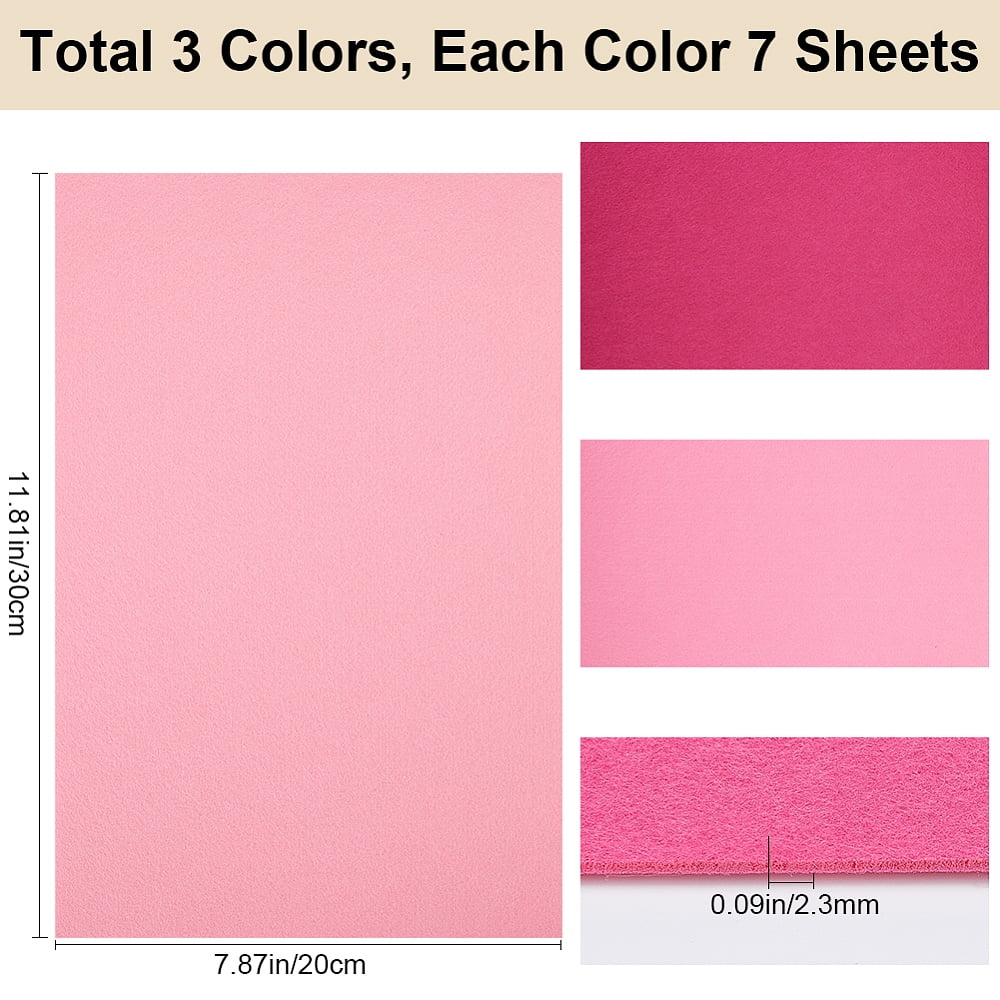 21Pcs Felt Fabric Sheets 12 x 8 inch Pink 2.3mm Non Woven Felt Sheets Thick Patchwork Sewing Felt Fabric Rectangle DIY