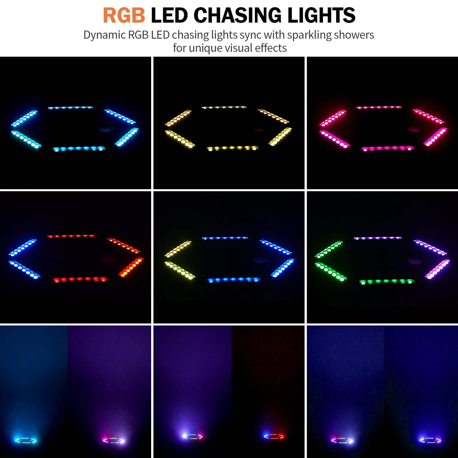 2Pack 1200W RGB LED Cold Spark Machine Firework Machine Stage Effect DMX for Wedding Party (Black)