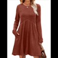 thumbnail image 2 of Vestido de Larga para Mujer, Cuello Redondo, Cintura Alta, Túnica con Bolsillos Color Caramelo M, 2 of 6