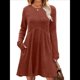 thumbnail image 2 of Vestido de Larga para Mujer, Cuello Redondo, Cintura Alta, Túnica con Bolsillos Color Caramelo M, 2 of 6