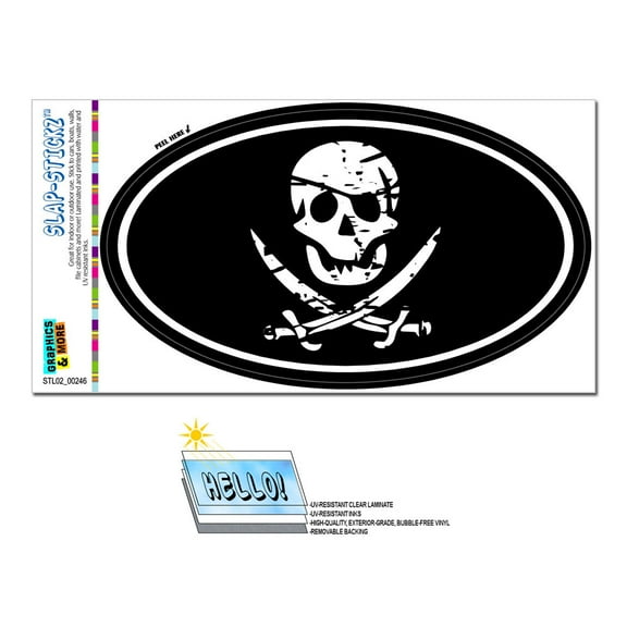 Pirate Skull Crossed Swords - Euro Oval SLAP-STICKZ(TM) Premium Sticker