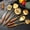 Gold - 6, variant on Stainless Steel Cooking Utensils with Wooden Handle, 6 PCS Stainless Steel Kitchen Utensils 12.5"-14", Wok Spatula, Ladle, Skimmer, Slotted Spatula Turner, Spaghetti Spoon, Large Spoon