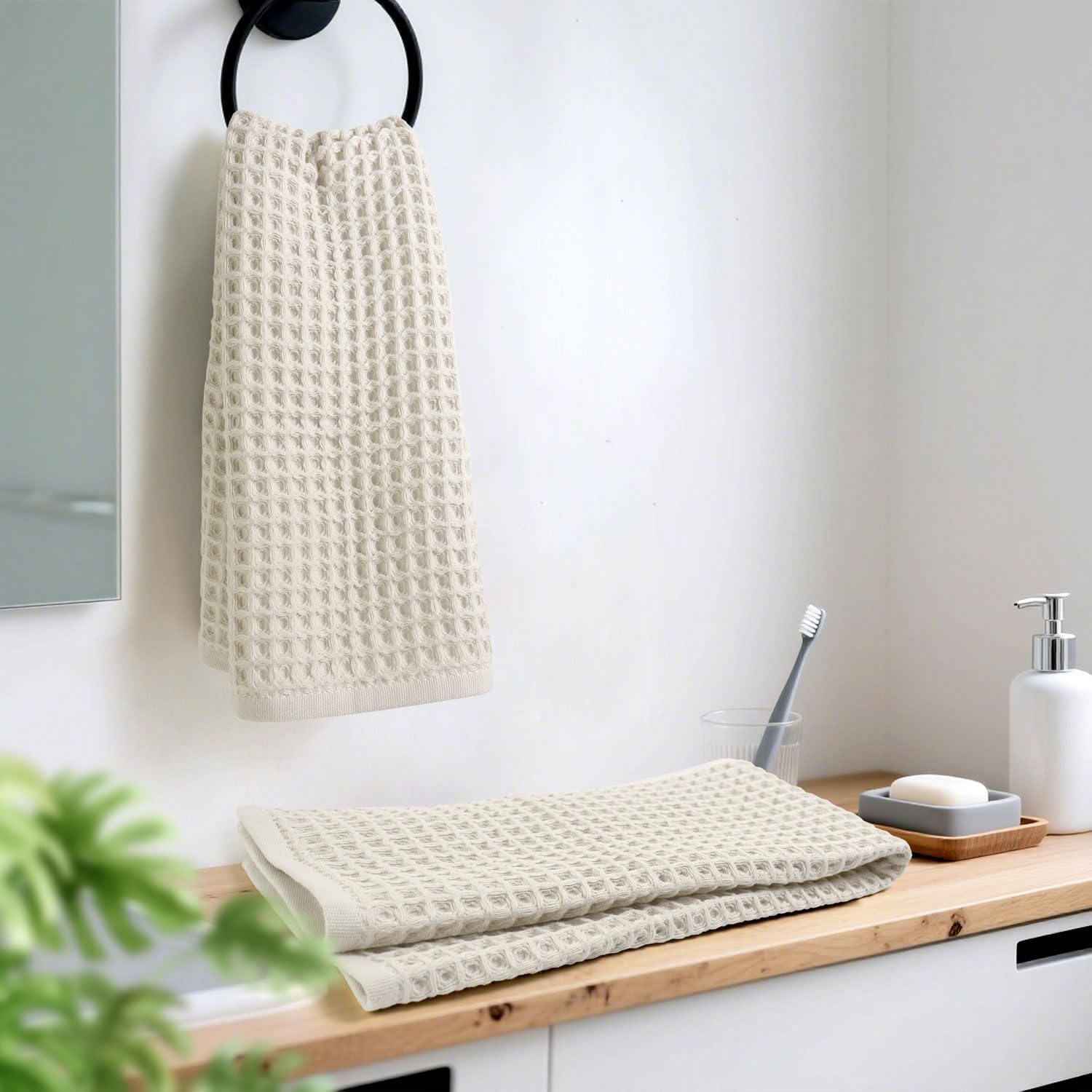 Waffle Hand Towels for Bathroom Kitchen 2-Piece (Rust) – Cotton Quick Dry, Super Soft, Absorbent Towels for Fall Decor, 13x29”