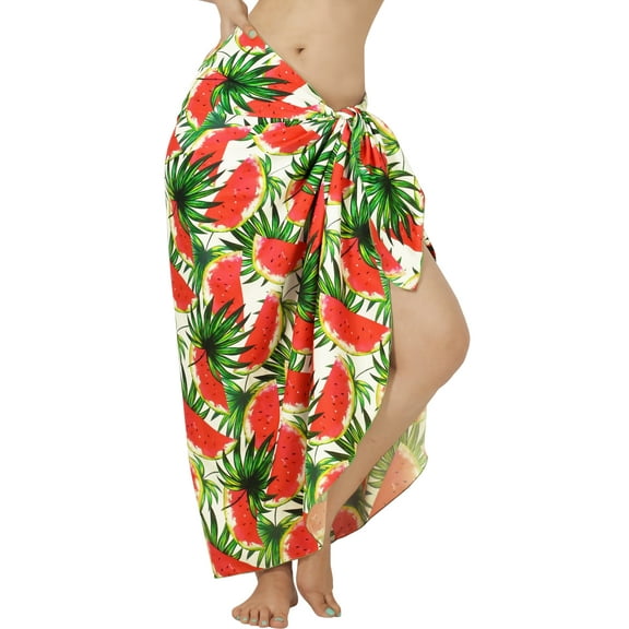 LA LEELA Women's Summer Beachwear Sarong Bikini Wraps Swim Cover up Skirt Wrap Swimwear Swimsuit Beach Coverups for Women One Size Red, Watermelon