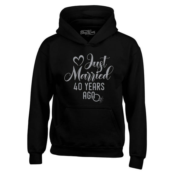 Shop4Ever Men's Just Married 40 Years Ago 40th Wedding Anniversary Hooded Sweatshirt Hoodie Large Black