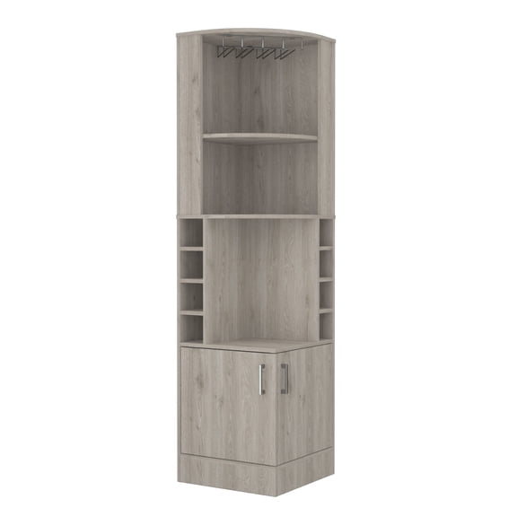 Light Gray Bar Cabinet with 2 Shelves, 8-Bottle Wine Storage for Living Room, 71.1H x 18.4W x 18.4D, Particle Board