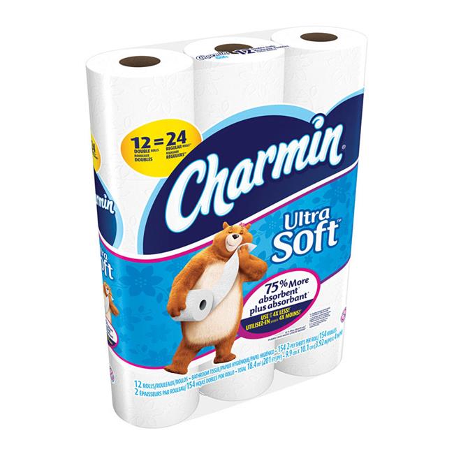 Charmin 6196828 Ultra Soft Shrinkwrap Toilet Paper 12 Roll 154 Sheet & pack of 4 Walmart