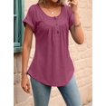 thumbnail image 5 of Women's Tops Dressy Casual Blouses Short Sleeve Shirts Clothing Summer Outfits Button Pleated Front Wine Red S, 5 of 10