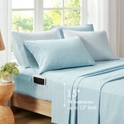 Regency Heights 9-Piece Queen Size Seersucker Comforter Set with Sheets, Texture Botanical Print Bed in a Bag, Blue Bedding Comforter Set with Sheet Set with Side Pocket