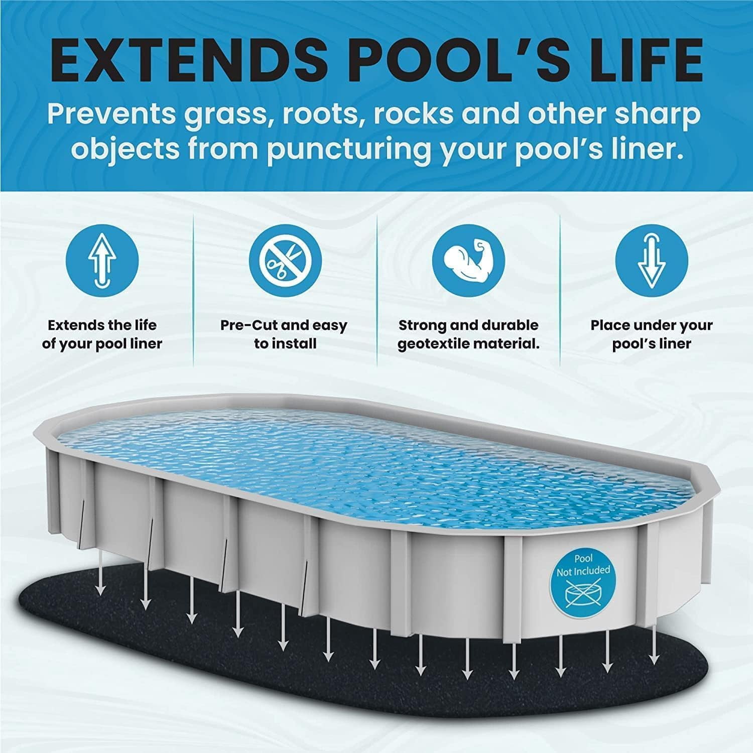 Liner Life Pool Liner Pad for 18' x 34' Oval Aboveground Pool, Solid, Geotextile, Black