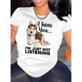 thumbnail image 1 of Camisetas de verano para mujer, con estampado, lindo, holgadas, atléticas, de manga corta, casual, 2025Women'S Casual Crew Neck T-Shirt with Husky Print, Fashionable Short Sleeve Top, Medium Stretch, 1 of 6