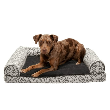 UPC: 0842229119275 | FurHaven Pet Products Southwest Kilim Memory Top Sofa-Style Pet Bed for Dogs & Cats – Boulder Gray Large