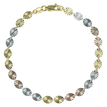 Brilliance Fine Jewelry 3 Tone Diamond Cut Bracelet 7.5 inch in 925 Sterling Silver
