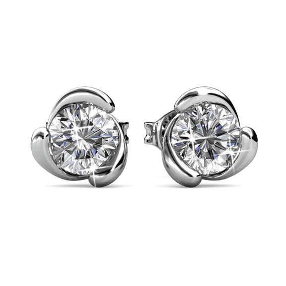 Cate & Chloe Harmony 18k White Gold Plated Stud Halo Earrings with Swarovski Crystals for Women