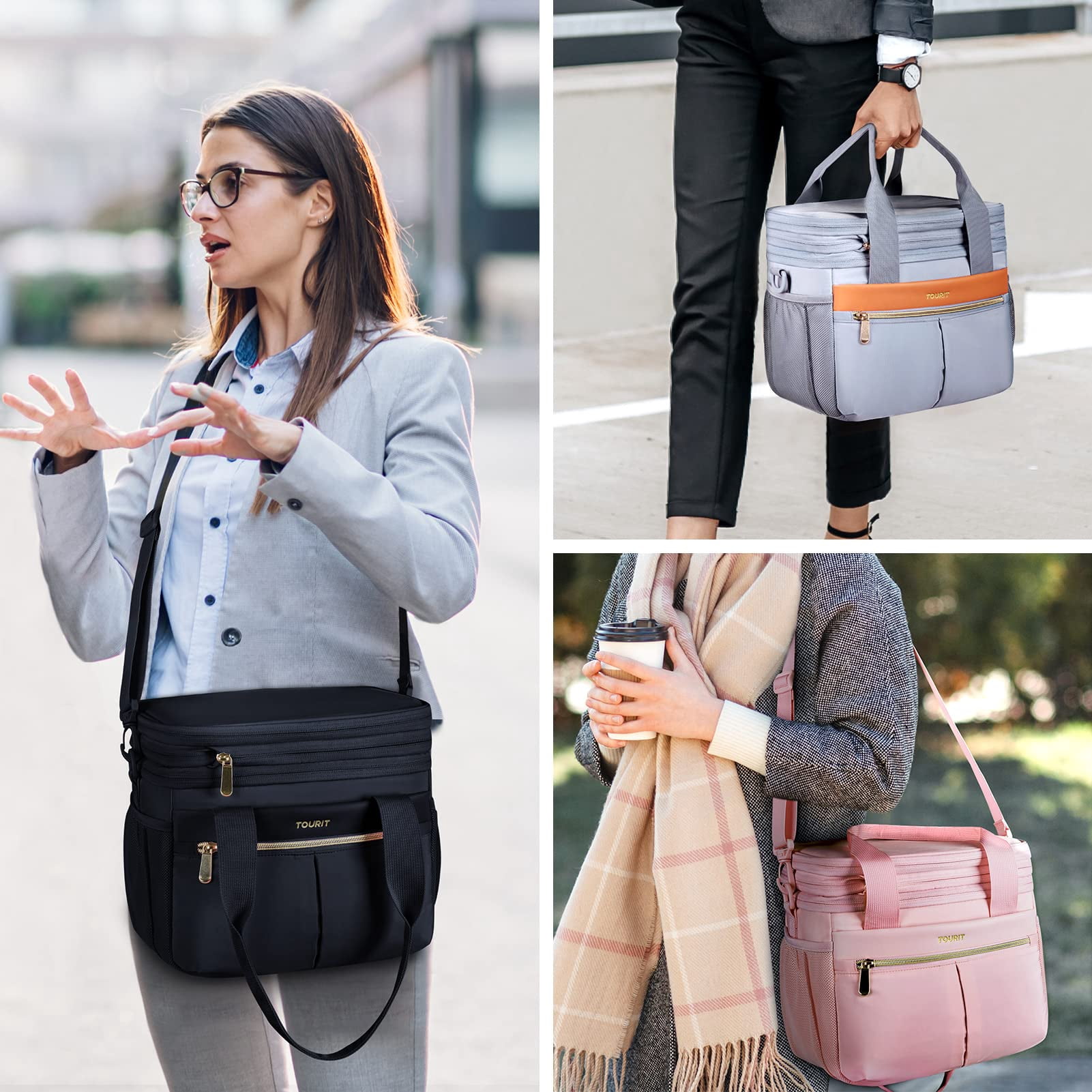 TOURIT 23 Cans Insulated Lunch Bag Expandable Reusable Lunch Box, Tote Cooler Bag with Double Deck & Leakproof Thermal for Women Men, Work School Picnic Beach, Pink