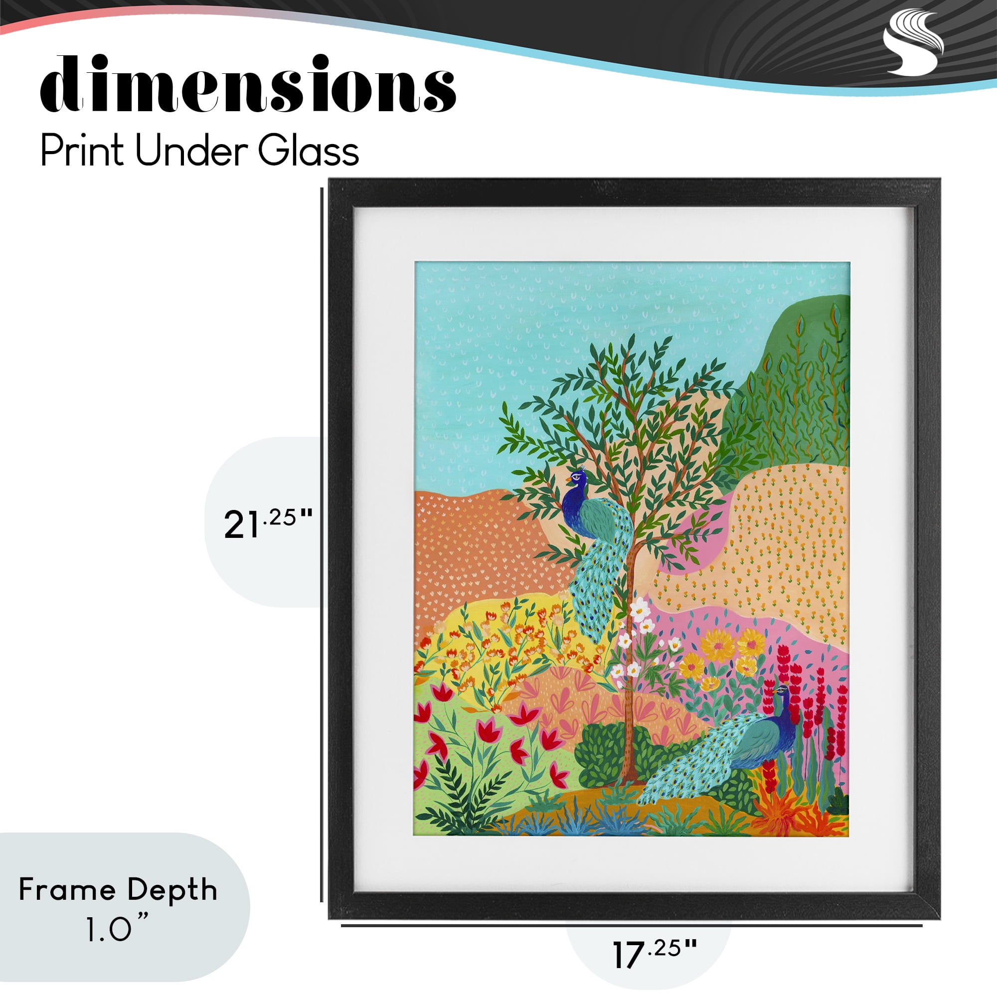 Stupell Industries Peacocks in Dotted Meadow Black Framed Print Under Glass, design by Nabeela Rumi