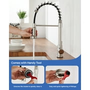 GAGALIFE Brushed Nickel Pull Down Kitchen Sink Faucet Head Replacement with 15 Adapters, 3 Functions Plastic Kitchen Sink Sprayer Nozzle Replacement for Kitchen Faucet, Pause Mode.