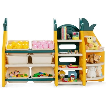 Kids Toy Organizers and Storage with Bookshelf, Large Multi-Purpose 3-Tier Toy Shelf, 6 Bins Removable Plastic Bins to Organize Books Toys, Toddler Corner Rack for Playroom Bedroom, Nursery