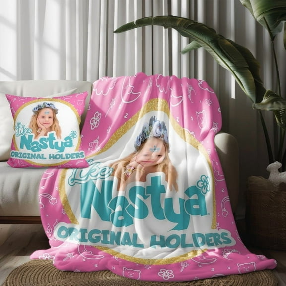 Throw Blanket and Pillowcase Set of 2,Like Nastya Thin Bed Couch Decor Kids Adult Nap Micro Fleece Fuzzy Blankets Bedroom Car All Season Birthday Gifts 30×40 inch