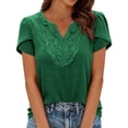 thumbnail image 3 of Aboser Embroidered Tops for Women Short Sleeve Beach Shirts Trendy Casual Bohemian T Shirt Loose Fitted V Neck Blouses Going Out Top, 3 of 9