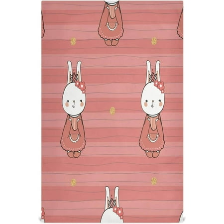 

Cute Rabbit Bunny Kitchen Tea Towels 4 Pack Absorbent Hand Dish Towels Red Stripes Dishcloths Lint-Free 18x28 Inch Fast Drying for Cooking Baking Home Clean
