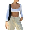 thumbnail image 2 of hirigin Women’s Solid Color Crop Tops, Summer Long Sleeve Square Neck Open Back Slim Fit T-Shirts, 2 of 6