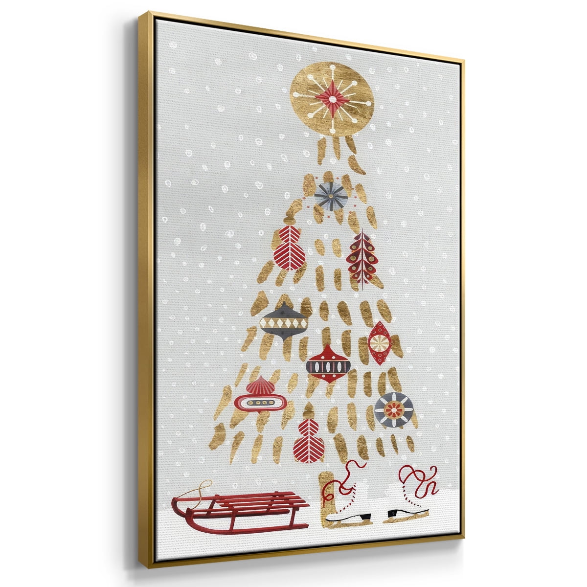 Christmas Chalet Collection B - Framed Gallery Wrapped Holiday Canvas - 25 x 37 - Gold Frame