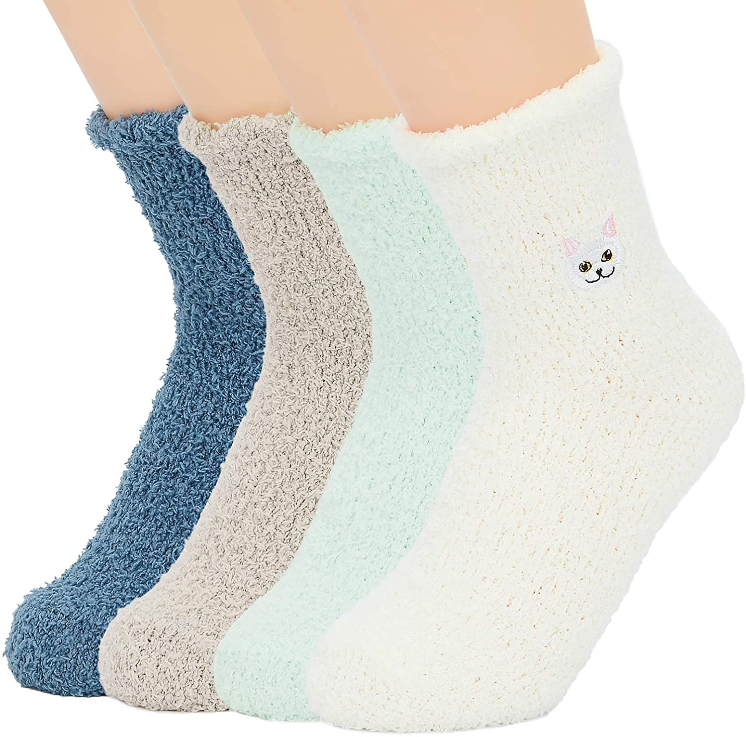 Women'S Slipper Fuzzy Christmas Crew Socks For Women Warm Soft Fluffy