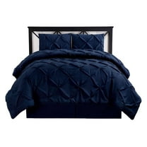 -Decorative Pinch Pleat King 4PC Comforter Set, Navy