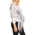 thumbnail image 3 of Sakkas Sarah Reversible Silky Soft Brocade Scarf Shawl Stole with Fringe - Gray - One Size Regular, 3 of 5