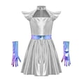 thumbnail image 3 of vastwit Kids Girls Alien Outfit Metallic Cap Sleeves Mock Neck Robot Mini Dress with Gloves 2Pcs Set Silver 16, 3 of 5