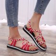 thumbnail image 5 of JeashCHAT Woven Womens Thong Sandals Strappy Gladiator Sandals Open Toe Flat Sandals Rope Bohemian Beach Sandals for Teen Girls (Red), 5 of 8