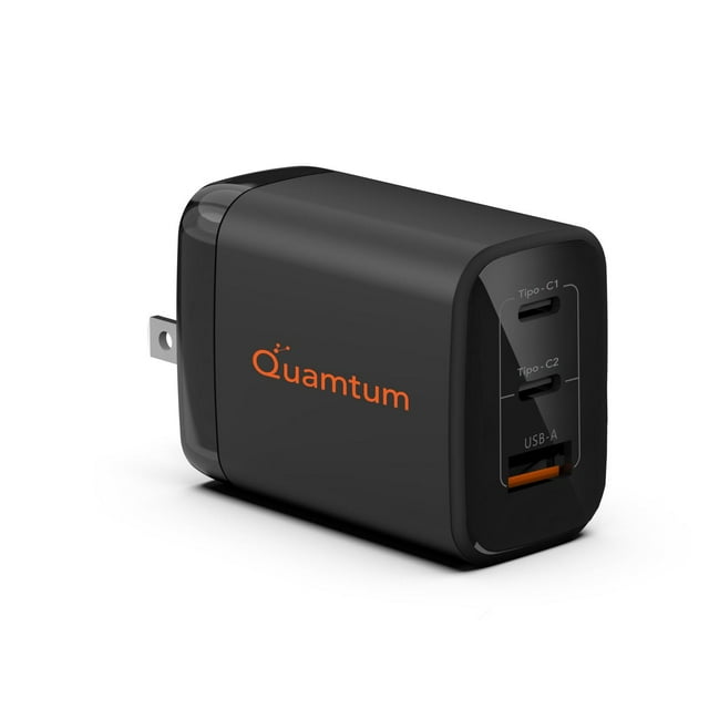 QUAMTUM PERSONAL AUDIO 67W Cargador GAN con 3 puertos, USB C y USB A, Cargador Plegable y Portátil p