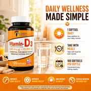 Sunshine Naturals Vitamin D3 10000 IU (250 mcg) Softgels, Vitamin D Supplement for Bone & Immune Health, 100 Count per Bottle, 3 Pack