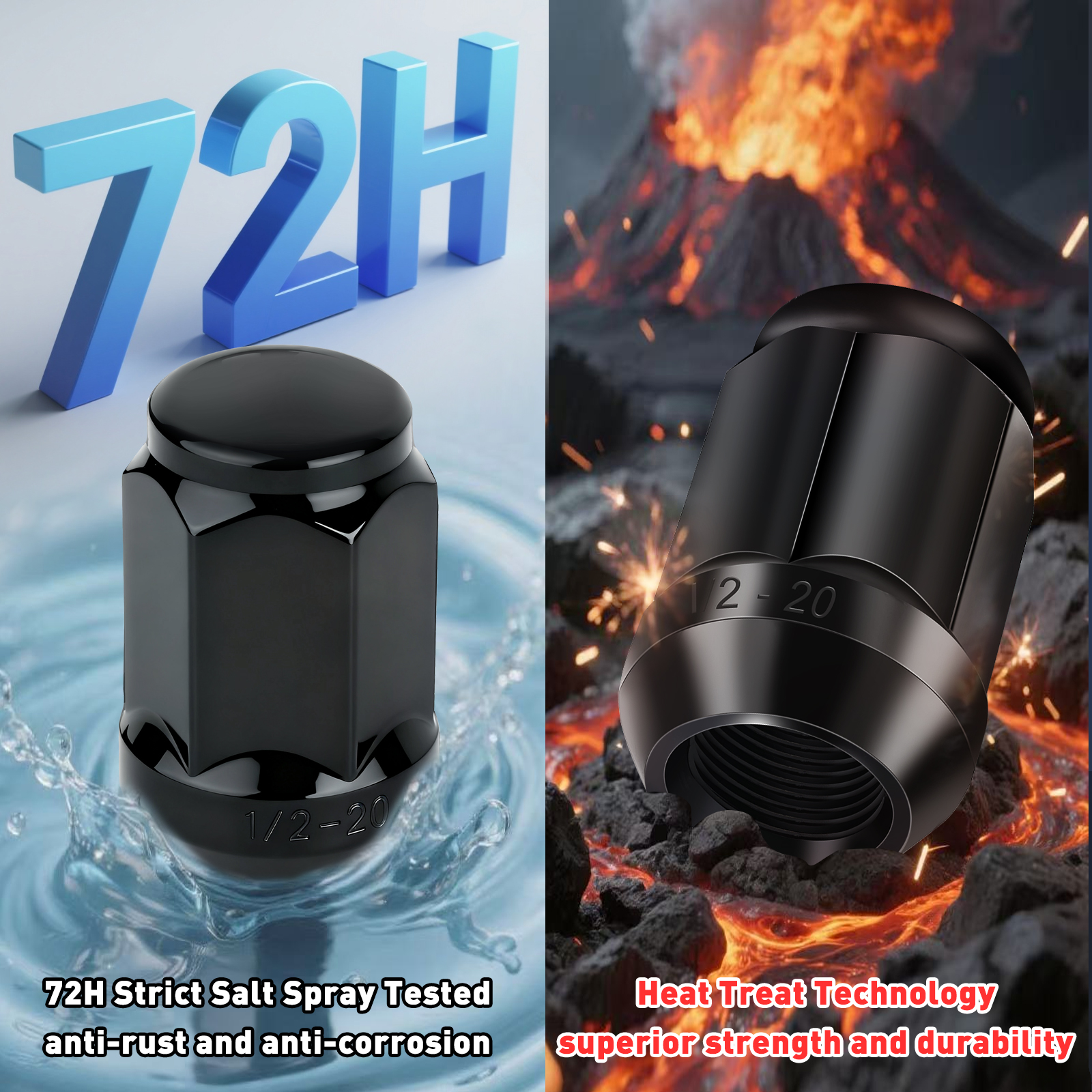 20PCS 1/2-20 Lug Nuts, Replacement for 1987-2018 Jeep Wrangler,2002-2012 Liberty,1993-2010 Grand Cherokee,1991-2019 Ford Explorer,1994-2001Dodge Ram1500 Aftermarket Wheel Black Closed End Lug Nut.