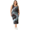 thumbnail image 3 of DARING DIVA Plus Size V Neck Slim Fit Tie Dye Midi Tank Dress 1X Gray Blue, 3 of 5