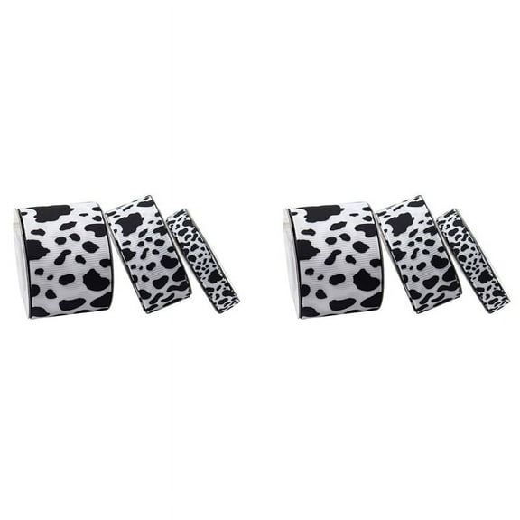 NEW 6Pcs White Black Cow Print Wired Edge Ribbon Craft Ribbons Gift Wrapping Animal for DIY Crafts