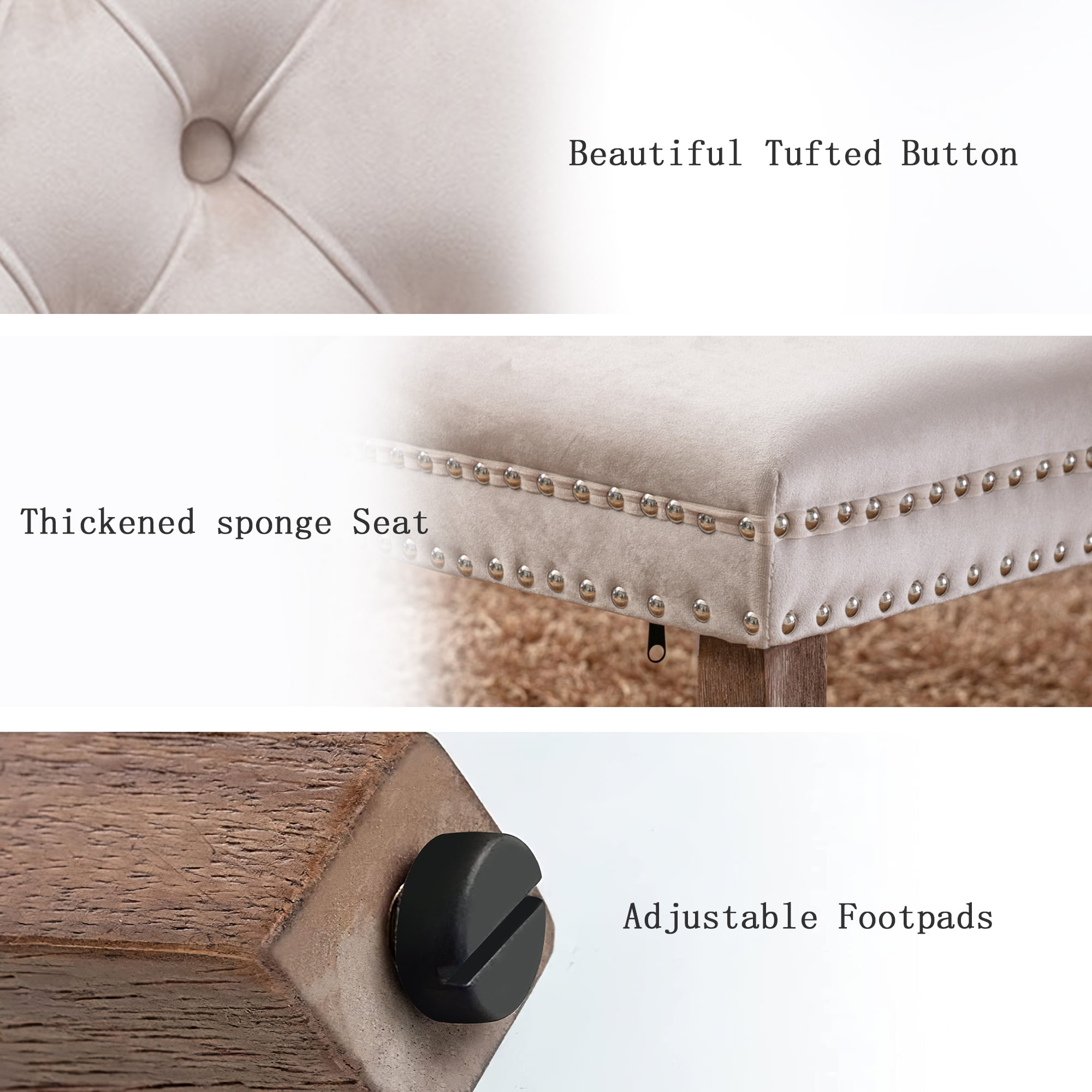 Resenkos Upholstered Tufted Dining Chairs Set of 2 with Nail Head Decor, Beige Velvet Fabric Resenkos Upholstered Tufted Dining Chairs Set of 2 with Nail Head Decor, Beige Velvet Fabric