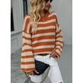 thumbnail image 3 of Faithtur Chandail Rayé pour Femmes Manches Longues Col Rond Coupe Ample Tricot d'Hiver, 3 of 8