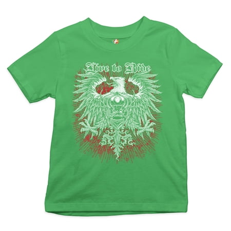 Tee Hunt Live to Ride Youth T-Shirt Custom Motorcycles Eagle Kids Green Large