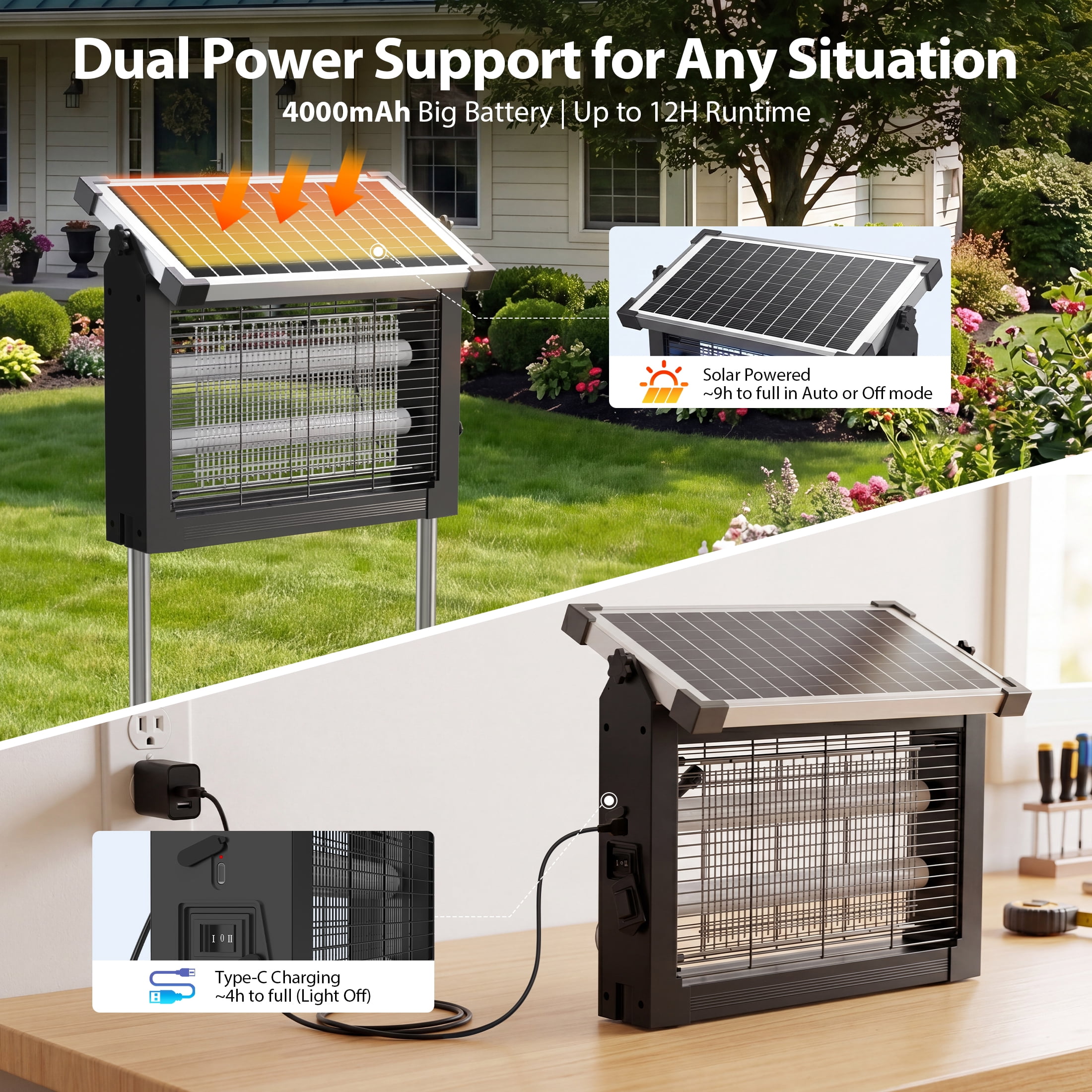 Aukfa Bug Zapper Outdoor, 1 Acre Rechargeable Mosquito & Fly Zapper, IPX8