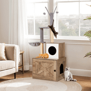 EROMMY 2-in-1 Modern Cat Tree, Cat Tower Combo, 57.4" Hidden Litter Box Furniture, Cat Tree Tower, Light Gray