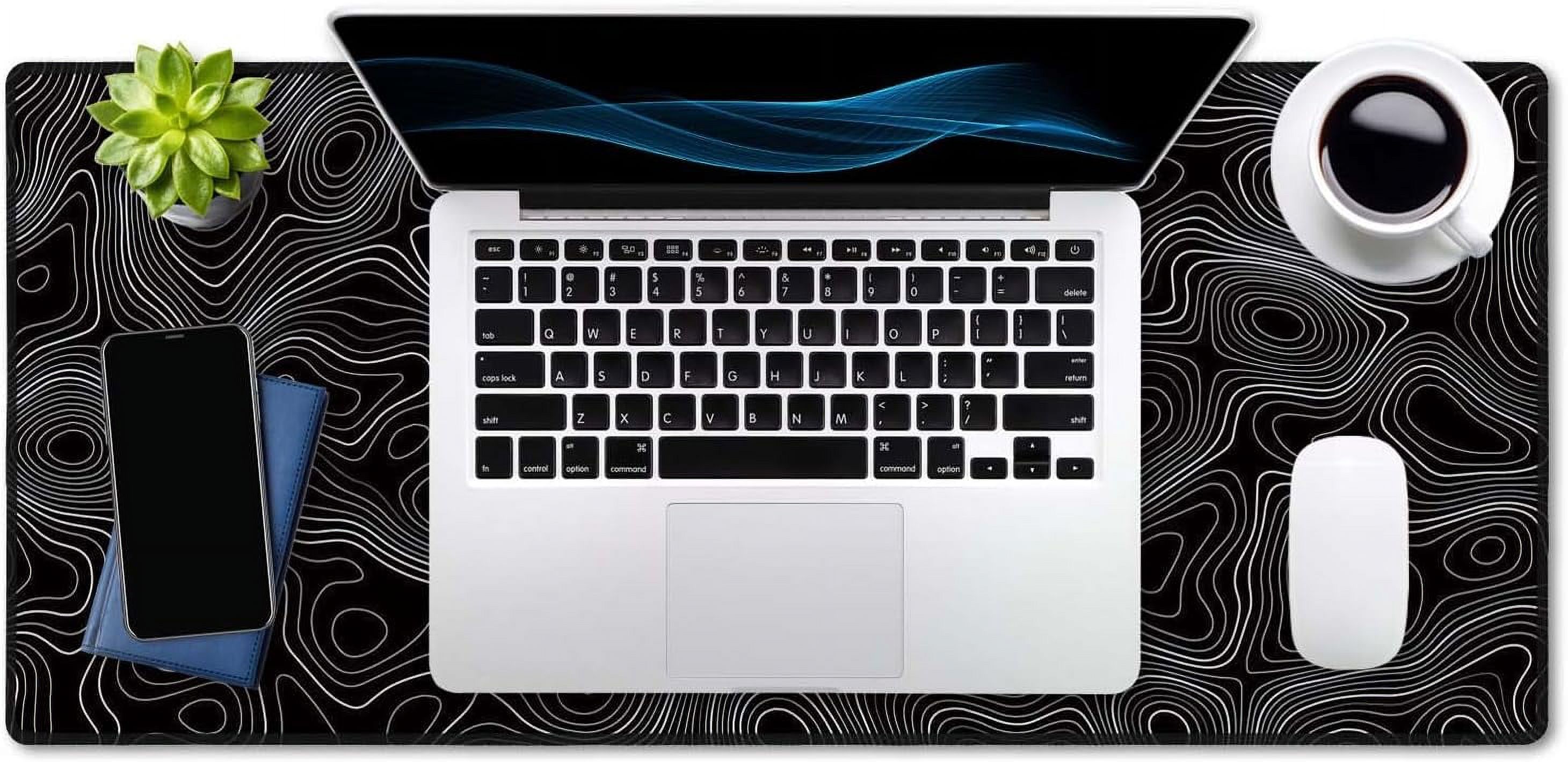 Black Topographic Extended Gaming Mouse Pad XXL ArtSo Large Keyboard Mat Long Mousepad Desk Decor Writing Pad Non Slip Rubber Base Stitched Edges for Work, Game, Office, Home, 35.4" x 15.7"