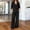 Black, variant on Women's 2-Piece Linen Blend Outfit Set V-Neck Roll Tab Sleeve Top & Elastic Waist Wide Leg Pants Casual Summer Co-Ord Set with Pockets(Light Blue,M)